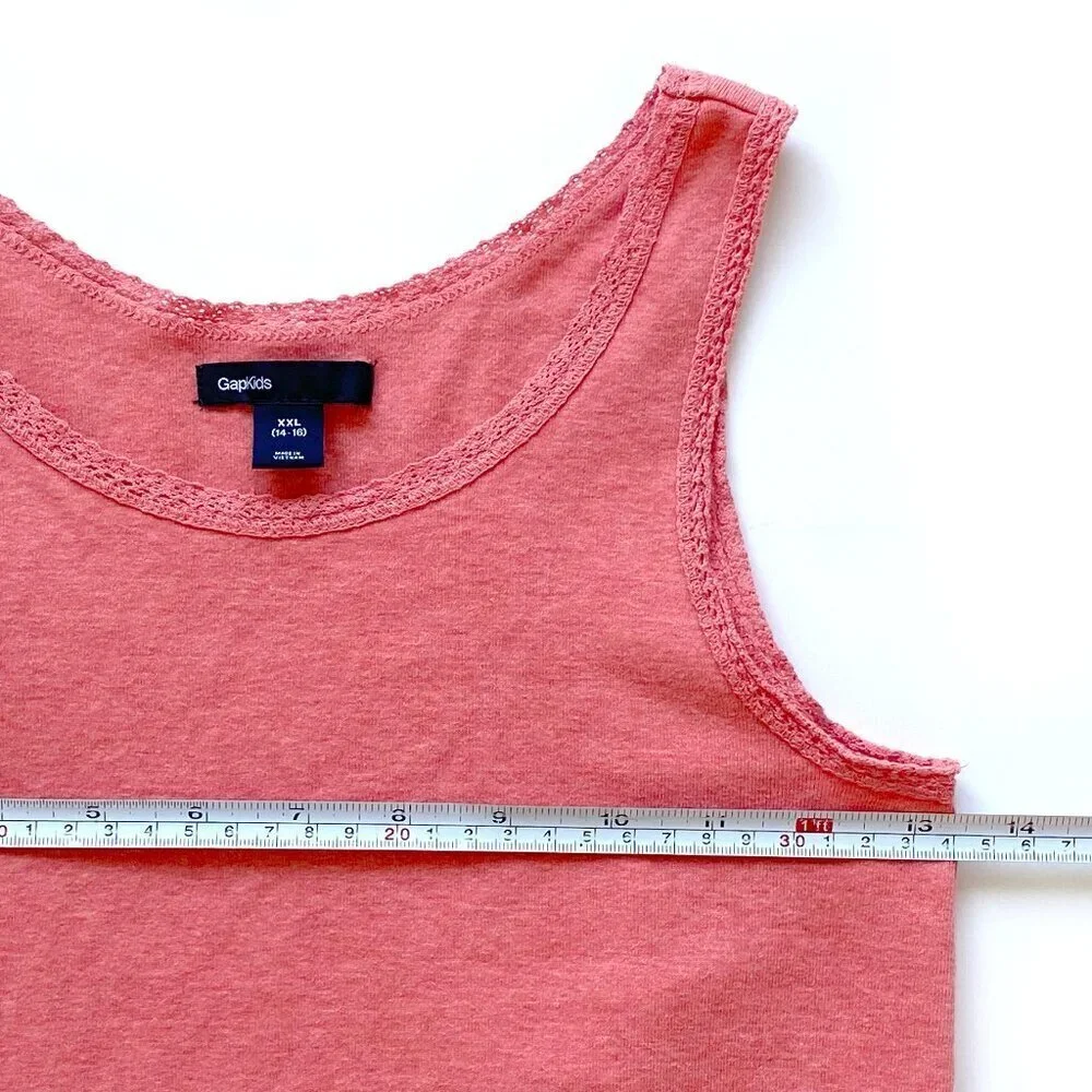 Gap Kids Soft Cotton Tank Top Coral Pink Crochet Trim XXL